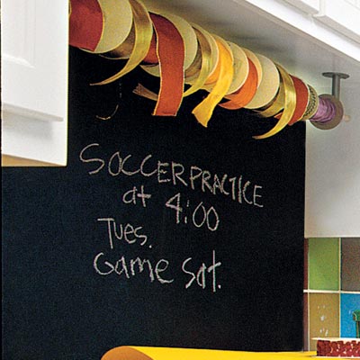 hobby space laundry room with blackboard paint message board