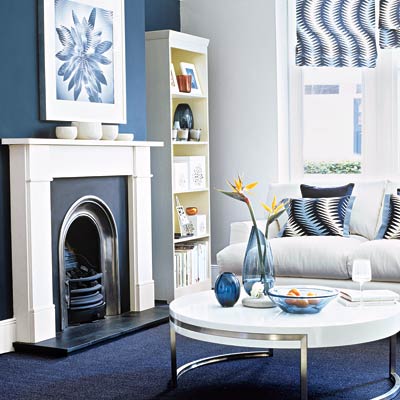 living room with deep and dramatic design