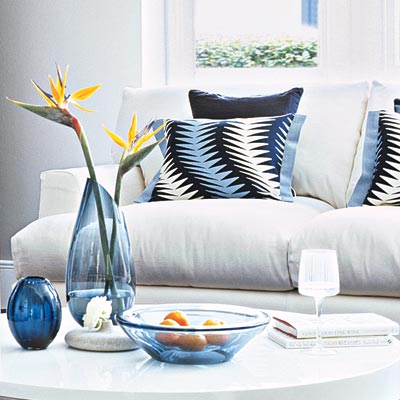 deep and dramatic living room with cushy sofa