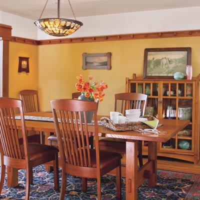a dining room refurbished with Craftsman-style details