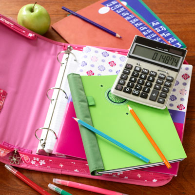 School supplies on a desk