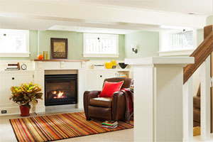 a basement living area