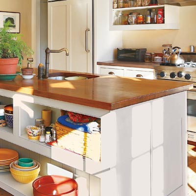 wooden countertop on a kitchen island