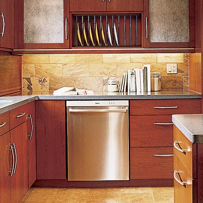 a customized slate kitchen backsplash