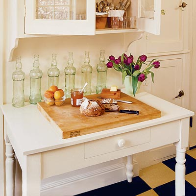 a repurposed table for the kitchen
