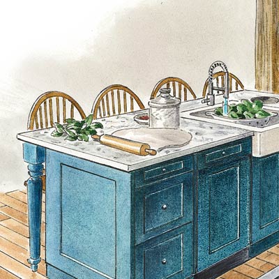 an illustration of seating at a kitchen island