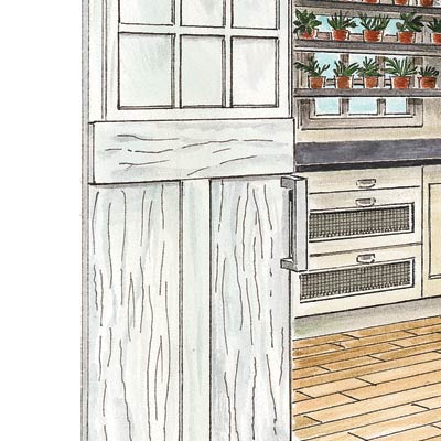 an illustration of a sliding wooden pantry door