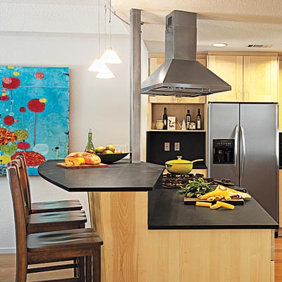 a kitchen island designed for cooking and dining