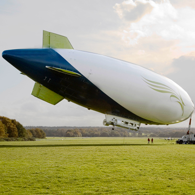 Blimp makes backyard landing