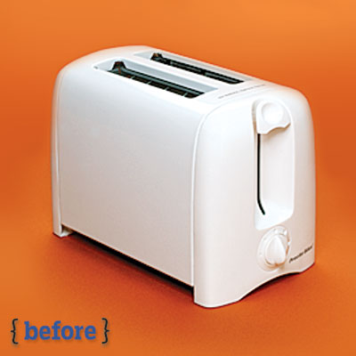 white plastic toaster before a spray paint makeover