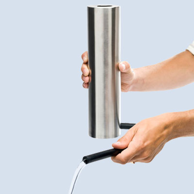 a futuristic brushed or mirror polished steel watering can is one of the wackiest yard and garden products