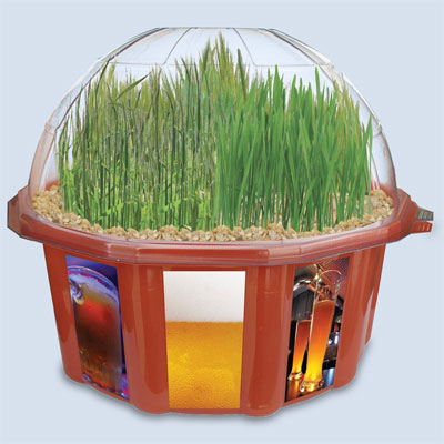 mini terrarium that grows wheat hops and barley seeds for home-brewing as one of the wackiest yard and garden products