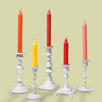 mismatched candlesticks painted white