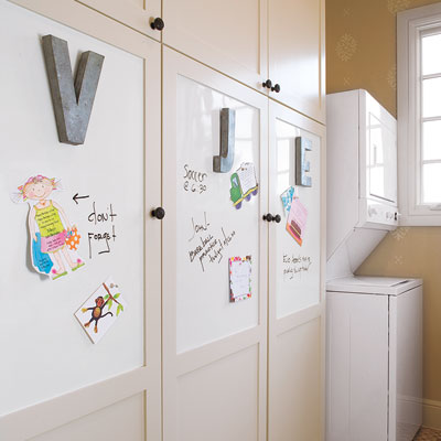 Dry-erase message board along wall