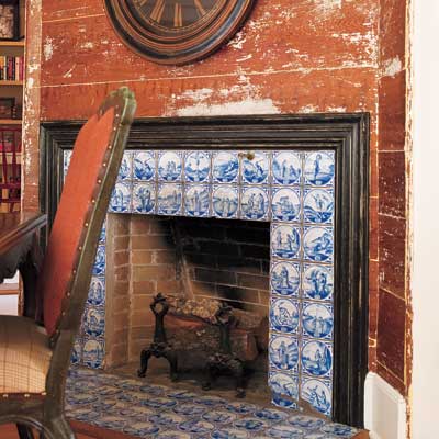 Dining room fireplace of this Orlando colonial home
