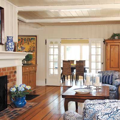 Living room and mantel of this Orlando colonial home