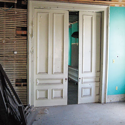 Original pocket doors in this Wheeling, West Virginia brick federal 