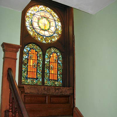 stained glass windows in the 1st floor staircase landing