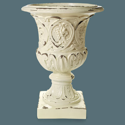 faux stone urn with a distressed finish