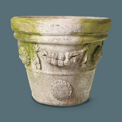 faux stone urn with garland designs