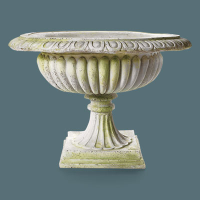 shallow faux stone urn with a classical design