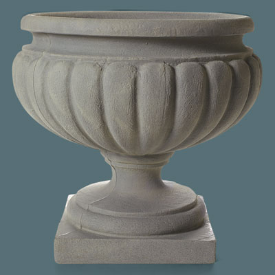 shallow faux stone urn with a goblet look