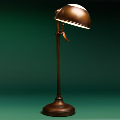 a steel, antiqued-bronze finish study pharmacy lamp