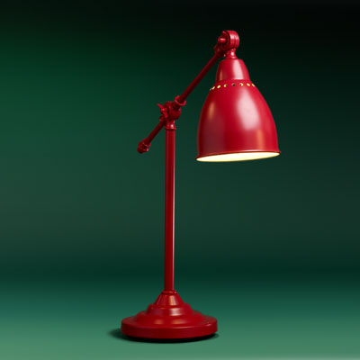 a red steel nursery table pharmacy lamp