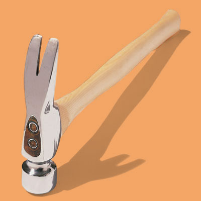 a steel hammer with a wooden tip