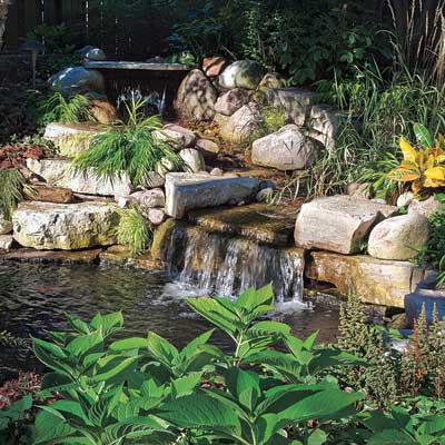outdoor pond and fountain