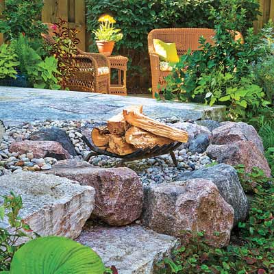 outdoor garden with fire pit