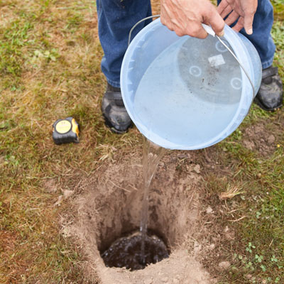 Testing garden site for water absorbency