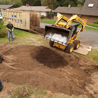 Filling the basin for the garden area