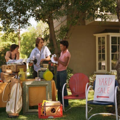 friends holding yard sale