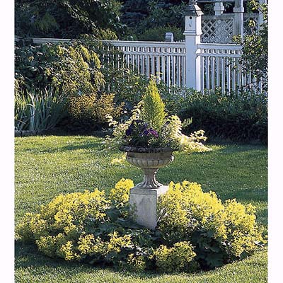 plant-filled urn in Litchfield, Connecticut, garden
