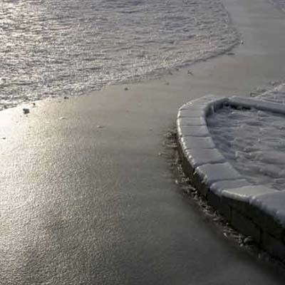 A footpath glazed with ice