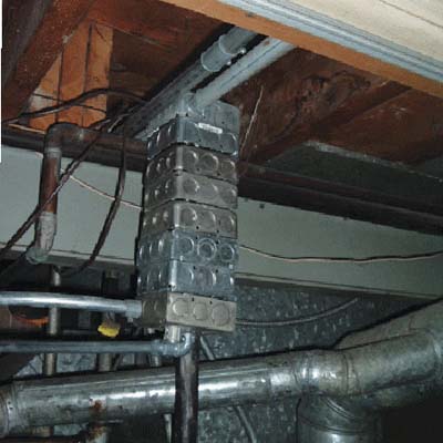 electrical junction boxes stacked up 