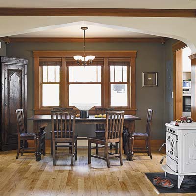 new dining room with matching window casings and trim