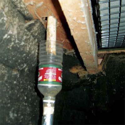 plastic water bottle used as a trap on a condensation line for a furnace