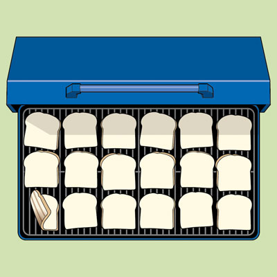 illustration of the heat pattern test using slices of white bread