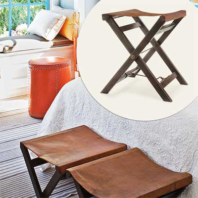 brown leather folding camp stool