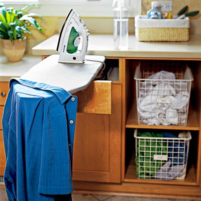 a foldout ironing board and iron