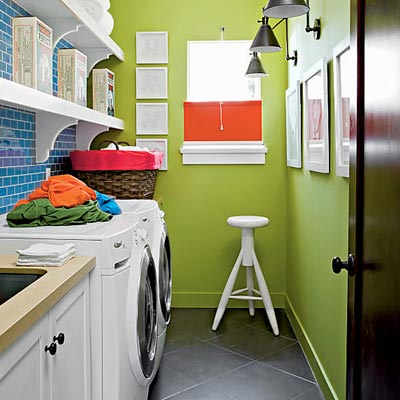 laundry room with green walls