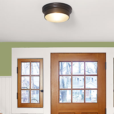 focus on overhead light in a laundry room