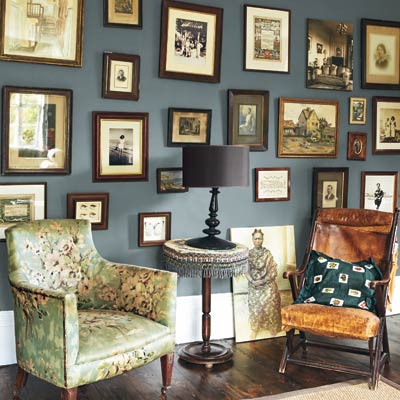 formal room with a gray wall