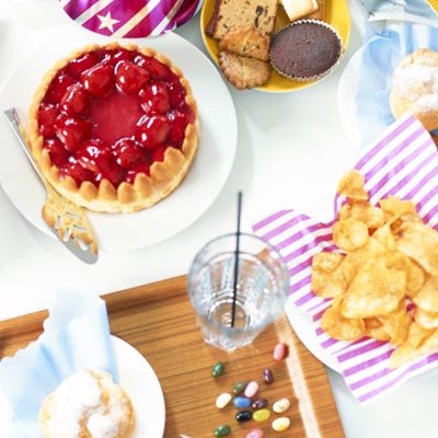 sweets and junk food on kitchen counter
