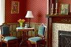 1879 parlor with paint stenciling to look like period wallpaper