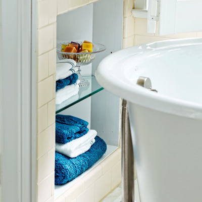 towel niche with glass shelves