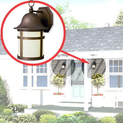 detail of sconces from a Photoshop remodel with inset of sconce from Trans Globe Lighting