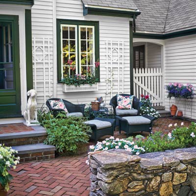 a patio outside a front entry
